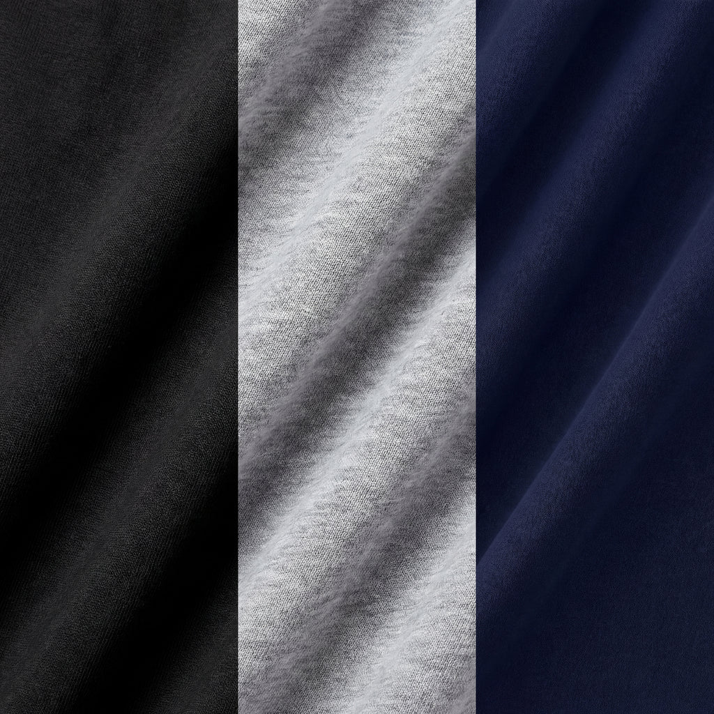 Close-up fabric detail of Andros Foundation in Noir, Slate, and Deepsea.